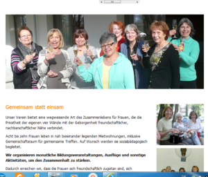 Screenshot von der Website des Förderverein nachbarschaftlich Leben für Frauen e.V.