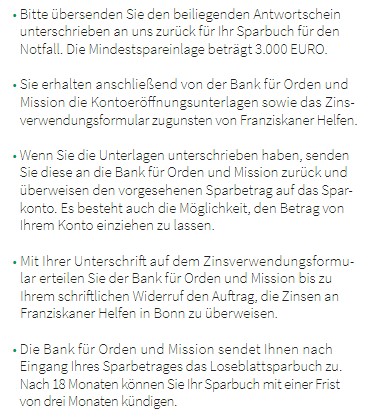 Wie du auch deine Zinsen für die Arbeit der Franziskaner spenden kannst, liest du im PDF in Detail. Screenshot PDF